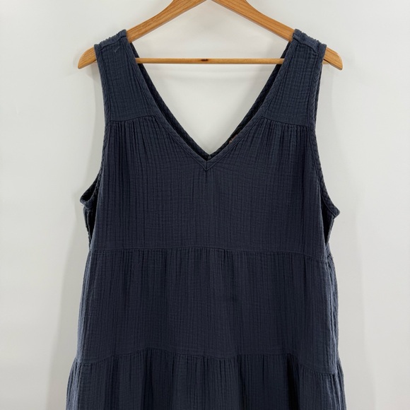 Quince 100% Organic Cotton Gauze Tiered Maxi Dress Navy Size Large - Picture 4 of 12